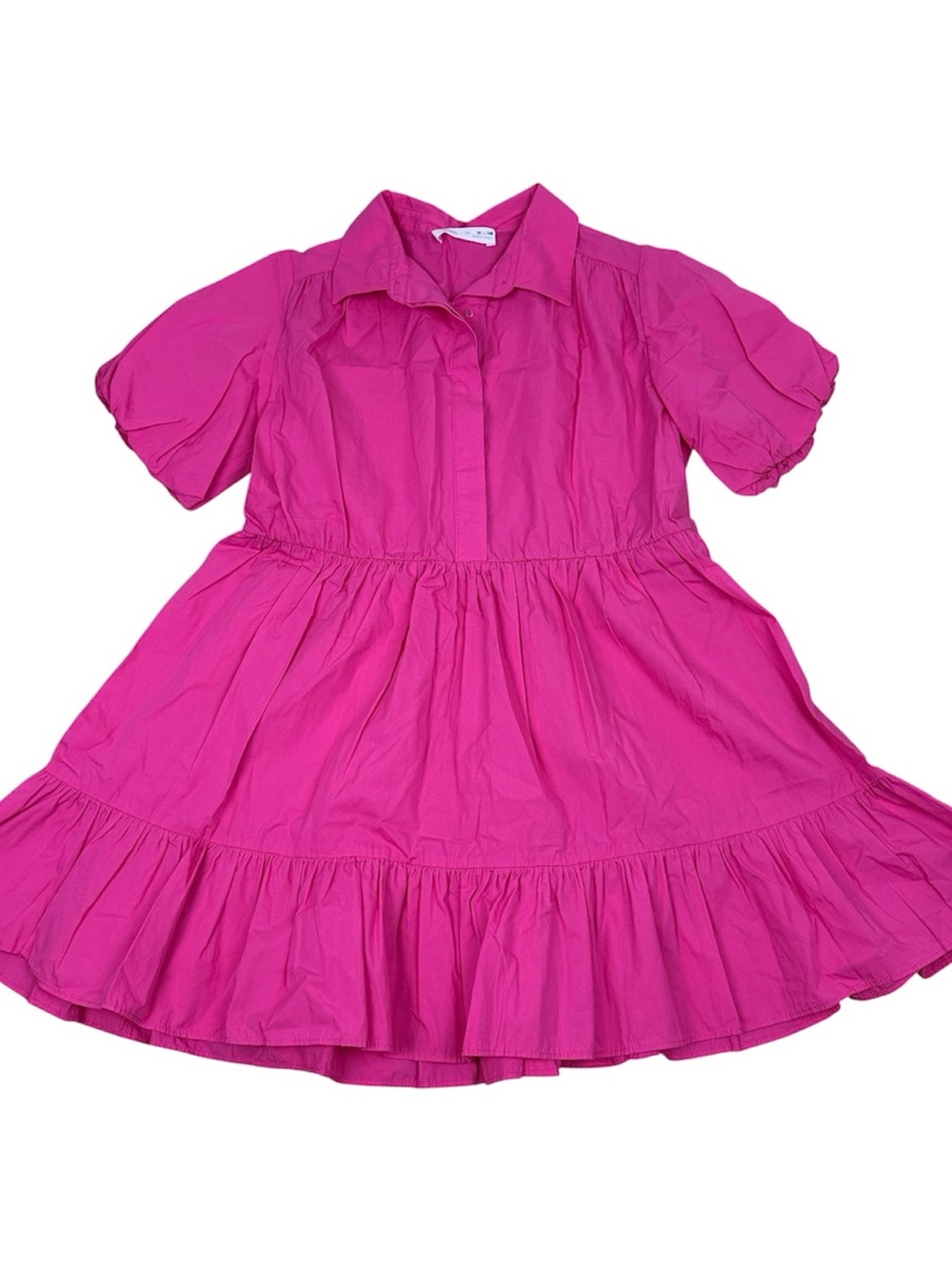 Zara Hot Pink Tiered Button Front  Shirt Dress